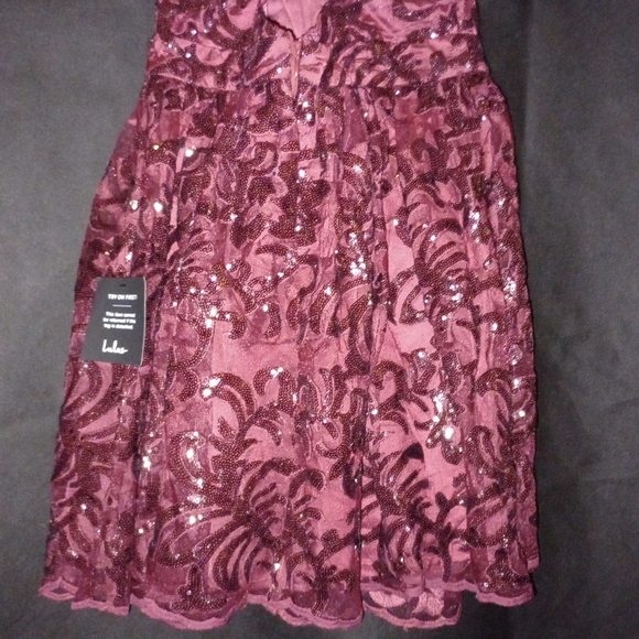 NWT Lulu's Sweetest Celebrations Wine Red Sequin Skater Mini Dress Size Medium - Picture 9 of 13